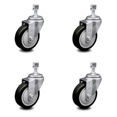 Service Caster 4 Inch Black Polyurethane Wheel Swivel 1/2 Inch Threaded Stem Caster Set SCC SCC-TS20S414-PPUB-BLK-121315-4